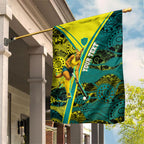 Custom Hockeyroos Kangaroo Field Hockey Garden Flag Aboriginal Pattern Green Gold Dynamic Athlete Design
