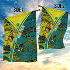 Custom Hockeyroos Kangaroo Field Hockey Garden Flag Aboriginal Pattern Green Gold Dynamic Athlete Design