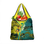 Custom Hockeyroos Kangaroo Field Hockey Grocery Bag Aboriginal Pattern Green Gold Dynamic Athlete Design