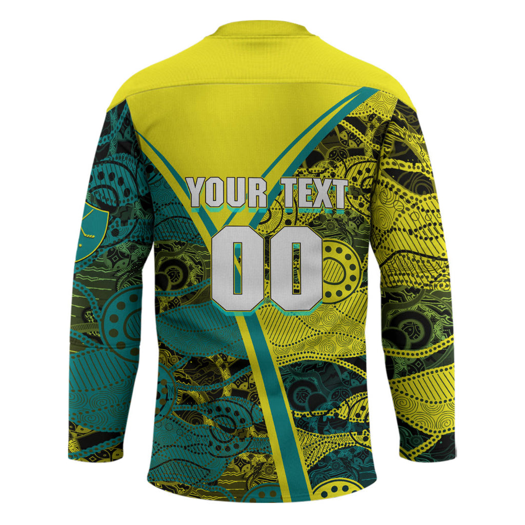 Custom Hockeyroos Kangaroo Field Hockey Hockey Jersey Aboriginal Pattern Green Gold Dynamic Athlete Design