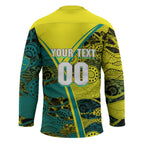 Custom Hockeyroos Kangaroo Field Hockey Hockey Jersey Aboriginal Pattern Green Gold Dynamic Athlete Design