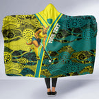 Custom Hockeyroos Kangaroo Field Hockey Hooded Blanket Aboriginal Pattern Green Gold Dynamic Athlete Design