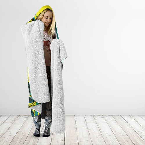 Custom Hockeyroos Kangaroo Field Hockey Hooded Blanket Aboriginal Pattern Green Gold Dynamic Athlete Design