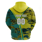 Custom Hockeyroos Kangaroo Field Hockey Hoodie Aboriginal Pattern Green Gold Dynamic Athlete Design