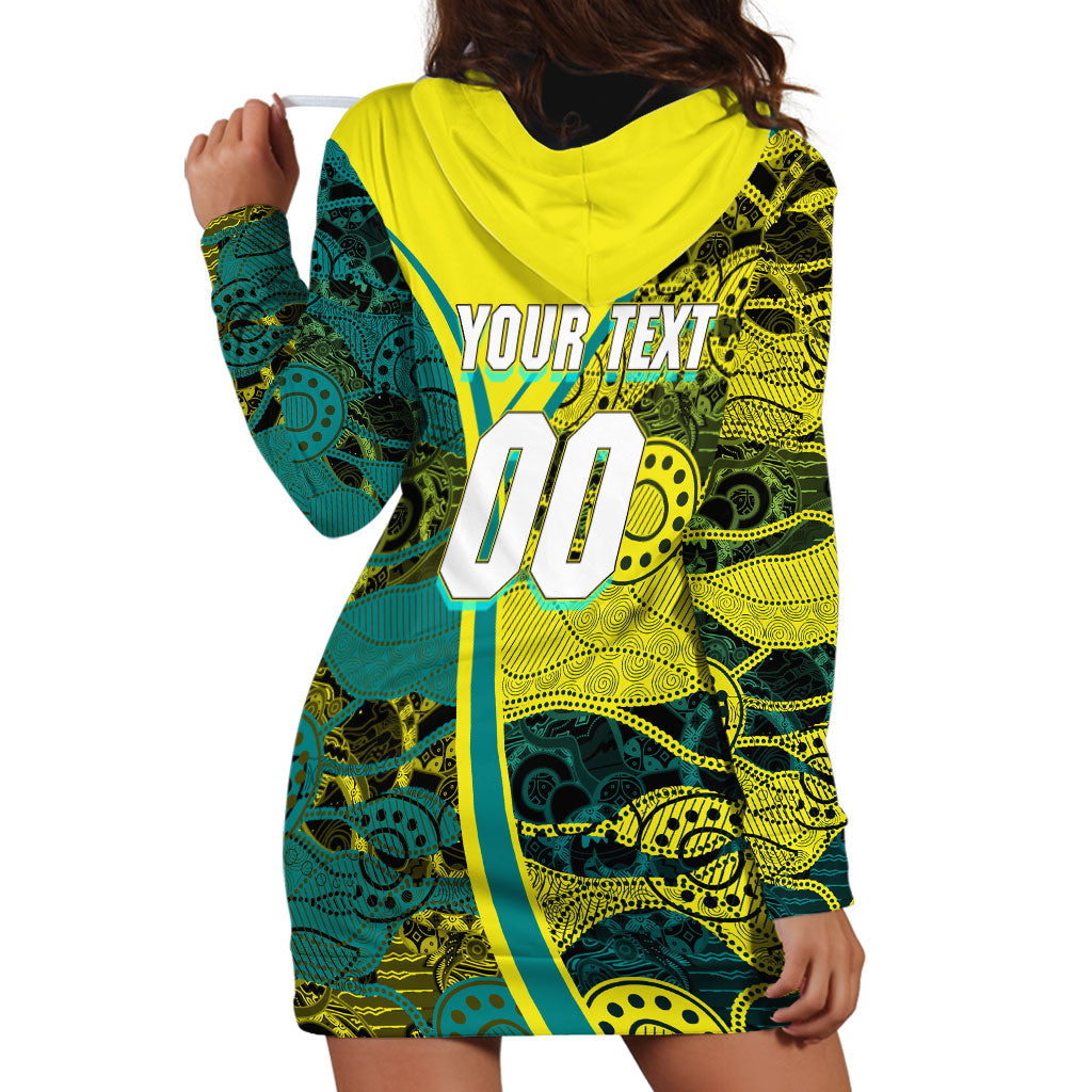 Custom Hockeyroos Kangaroo Field Hockey Hoodie Dress Aboriginal Pattern Green Gold Dynamic Athlete Design