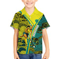 Custom Hockeyroos Kangaroo Field Hockey Kid Hawaiian Shirt Aboriginal Pattern Green Gold Dynamic Athlete Design