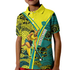Custom Hockeyroos Kangaroo Field Hockey Kid Polo Shirt Aboriginal Pattern Green Gold Dynamic Athlete Design