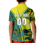 Custom Hockeyroos Kangaroo Field Hockey Kid Polo Shirt Aboriginal Pattern Green Gold Dynamic Athlete Design