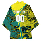 Custom Hockeyroos Kangaroo Field Hockey Kimono Aboriginal Pattern Green Gold Dynamic Athlete Design