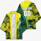 Custom Hockeyroos Kangaroo Field Hockey Kimono Aboriginal Pattern Green Gold Dynamic Athlete Design