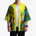 Custom Hockeyroos Kangaroo Field Hockey Kimono Aboriginal Pattern Green Gold Dynamic Athlete Design