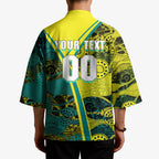 Custom Hockeyroos Kangaroo Field Hockey Kimono Aboriginal Pattern Green Gold Dynamic Athlete Design
