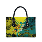 Custom Hockeyroos Kangaroo Field Hockey Leather Bag Aboriginal Pattern Green Gold Dynamic Athlete Design