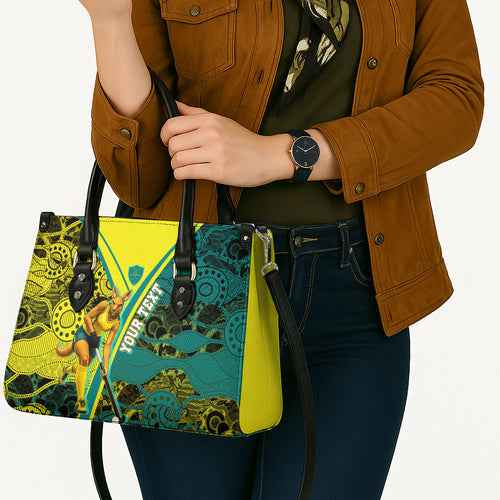 Custom Hockeyroos Kangaroo Field Hockey Leather Bag Aboriginal Pattern Green Gold Dynamic Athlete Design