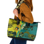 Custom Hockeyroos Kangaroo Field Hockey Leather Tote Bag Aboriginal Pattern Green Gold Dynamic Athlete Design