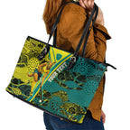 Custom Hockeyroos Kangaroo Field Hockey Leather Tote Bag Aboriginal Pattern Green Gold Dynamic Athlete Design