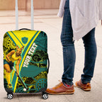 Custom Hockeyroos Kangaroo Field Hockey Luggage Cover Aboriginal Pattern Green Gold Dynamic Athlete Design