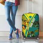 Custom Hockeyroos Kangaroo Field Hockey Luggage Cover Aboriginal Pattern Green Gold Dynamic Athlete Design