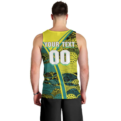 Custom Hockeyroos Kangaroo Field Hockey Men Tank Top Aboriginal Pattern Green Gold Dynamic Athlete Design