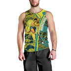 Custom Hockeyroos Kangaroo Field Hockey Men Tank Top Aboriginal Pattern Green Gold Dynamic Athlete Design
