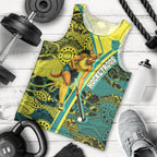 Custom Hockeyroos Kangaroo Field Hockey Men Tank Top Aboriginal Pattern Green Gold Dynamic Athlete Design
