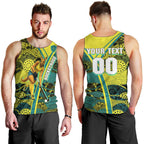 Custom Hockeyroos Kangaroo Field Hockey Men Tank Top Aboriginal Pattern Green Gold Dynamic Athlete Design