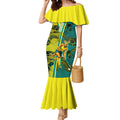 Custom Hockeyroos Kangaroo Field Hockey Mermaid Dress Aboriginal Pattern Green Gold Dynamic Athlete Design
