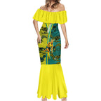 Custom Hockeyroos Kangaroo Field Hockey Mermaid Dress Aboriginal Pattern Green Gold Dynamic Athlete Design