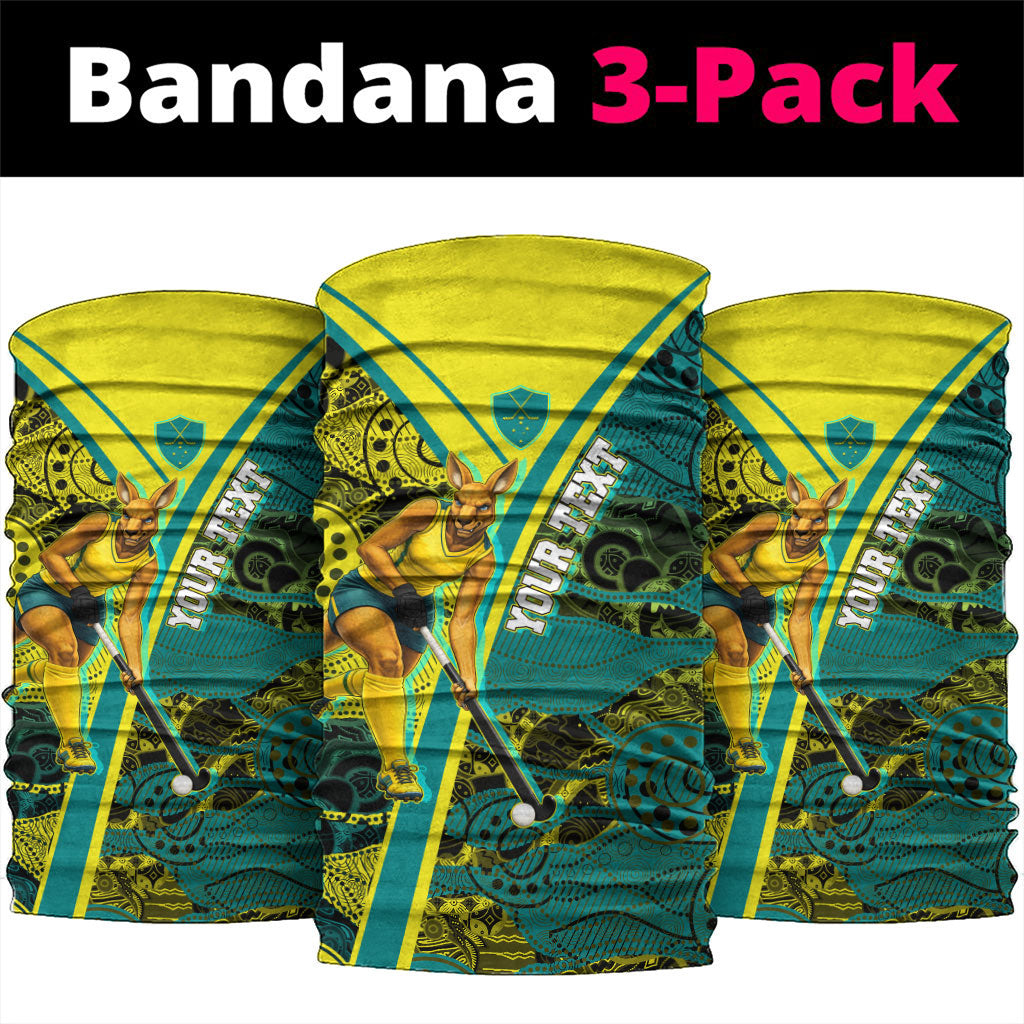 Custom Hockeyroos Kangaroo Field Hockey Neck Gaiter Aboriginal Pattern Green Gold Dynamic Athlete Design
