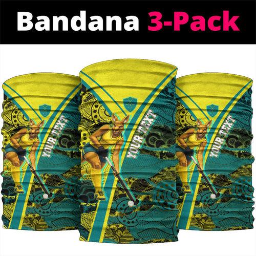 Custom Hockeyroos Kangaroo Field Hockey Neck Gaiter Aboriginal Pattern Green Gold Dynamic Athlete Design