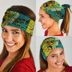 Custom Hockeyroos Kangaroo Field Hockey Neck Gaiter Aboriginal Pattern Green Gold Dynamic Athlete Design