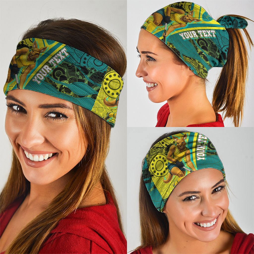 Custom Hockeyroos Kangaroo Field Hockey Neck Gaiter Aboriginal Pattern Green Gold Dynamic Athlete Design