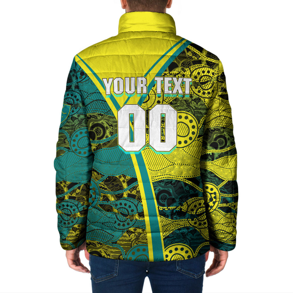 Custom Hockeyroos Kangaroo Field Hockey Padded Jacket Aboriginal Pattern Green Gold Dynamic Athlete Design