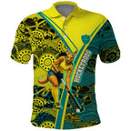 Custom Hockeyroos Kangaroo Field Hockey Polo Shirt Aboriginal Pattern Green Gold Dynamic Athlete Design