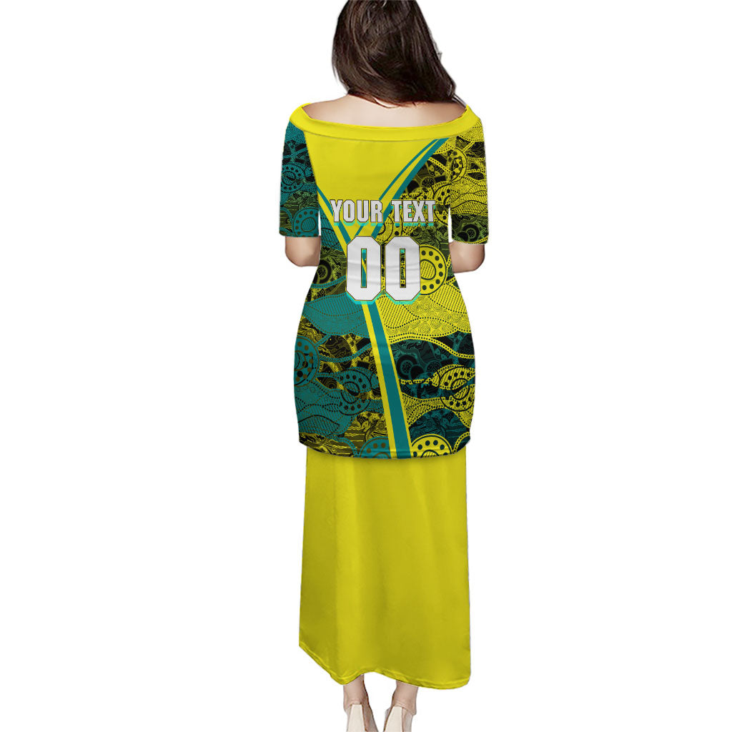 Custom Hockeyroos Kangaroo Field Hockey Puletasi Aboriginal Pattern Green Gold Dynamic Athlete Design