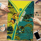 Custom Hockeyroos Kangaroo Field Hockey Puzzle Aboriginal Pattern Green Gold Dynamic Athlete Design