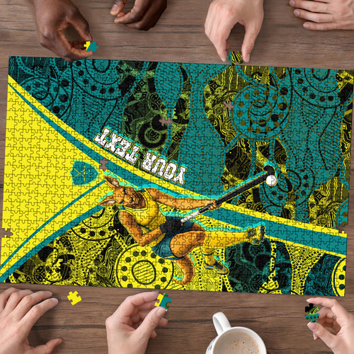 Custom Hockeyroos Kangaroo Field Hockey Puzzle Aboriginal Pattern Green Gold Dynamic Athlete Design