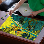 Custom Hockeyroos Kangaroo Field Hockey Puzzle Aboriginal Pattern Green Gold Dynamic Athlete Design