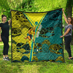 Custom Hockeyroos Kangaroo Field Hockey Quilt Aboriginal Pattern Green Gold Dynamic Athlete Design