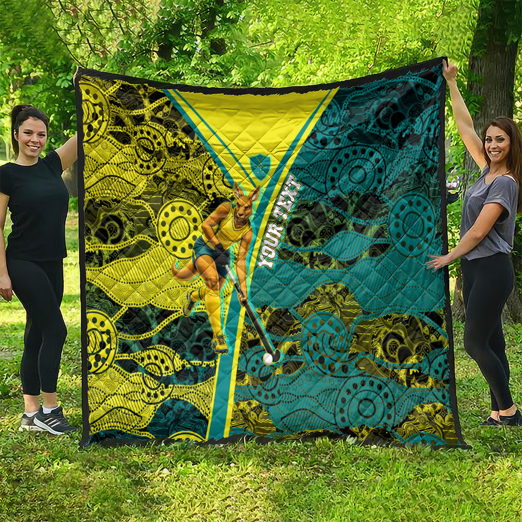 Custom Hockeyroos Kangaroo Field Hockey Quilt Aboriginal Pattern Green Gold Dynamic Athlete Design