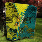 Custom Hockeyroos Kangaroo Field Hockey Quilt Aboriginal Pattern Green Gold Dynamic Athlete Design