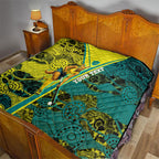 Custom Hockeyroos Kangaroo Field Hockey Quilt Aboriginal Pattern Green Gold Dynamic Athlete Design