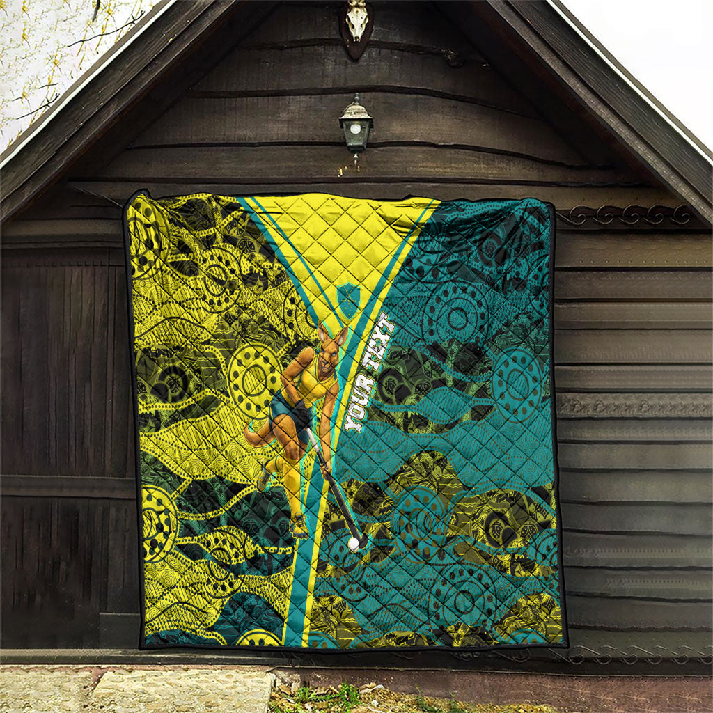 Custom Hockeyroos Kangaroo Field Hockey Quilt Aboriginal Pattern Green Gold Dynamic Athlete Design