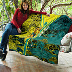 Custom Hockeyroos Kangaroo Field Hockey Quilt Aboriginal Pattern Green Gold Dynamic Athlete Design