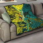 Custom Hockeyroos Kangaroo Field Hockey Quilt Aboriginal Pattern Green Gold Dynamic Athlete Design
