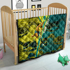 Custom Hockeyroos Kangaroo Field Hockey Quilt Aboriginal Pattern Green Gold Dynamic Athlete Design