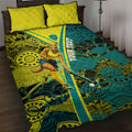 Custom Hockeyroos Kangaroo Field Hockey Quilt Bed Set Aboriginal Pattern Green Gold Dynamic Athlete Design