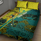 Custom Hockeyroos Kangaroo Field Hockey Quilt Bed Set Aboriginal Pattern Green Gold Dynamic Athlete Design
