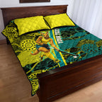 Custom Hockeyroos Kangaroo Field Hockey Quilt Bed Set Aboriginal Pattern Green Gold Dynamic Athlete Design