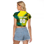 Custom Hockeyroos Kangaroo Field Hockey Raglan Cropped T Shirt Aboriginal Pattern Green Gold Dynamic Athlete Design